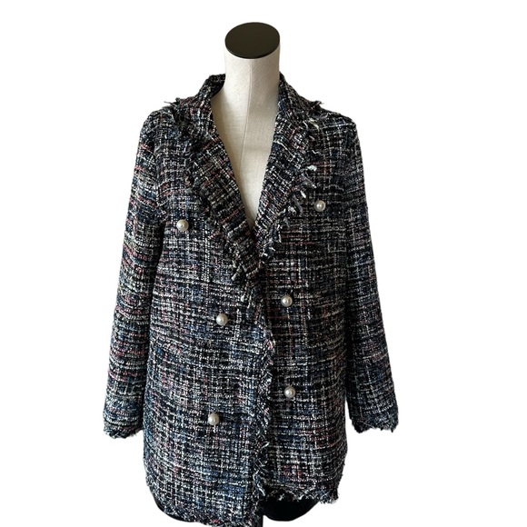 NWT FRESH TWIST TWEEDGLITTER THREAD MULTICOLOR PEARL BUTTON BLAZER JACKET - Picture 4 of 8